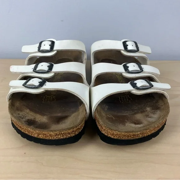 Birkenstock Women’s Size 39 / 8.0 Florida White Leather 3 Strap Cork Sandals - Picture 6 of 15